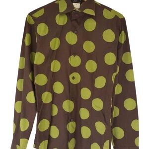 Vintage Women's Olive and Yellow Polka Dot Shirt Jacket